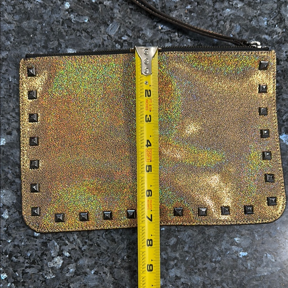 Rebecca Minkoff Gold Glitter Kerry Studded Wristlet/Clutch/Pouch - Picture 7 of 7